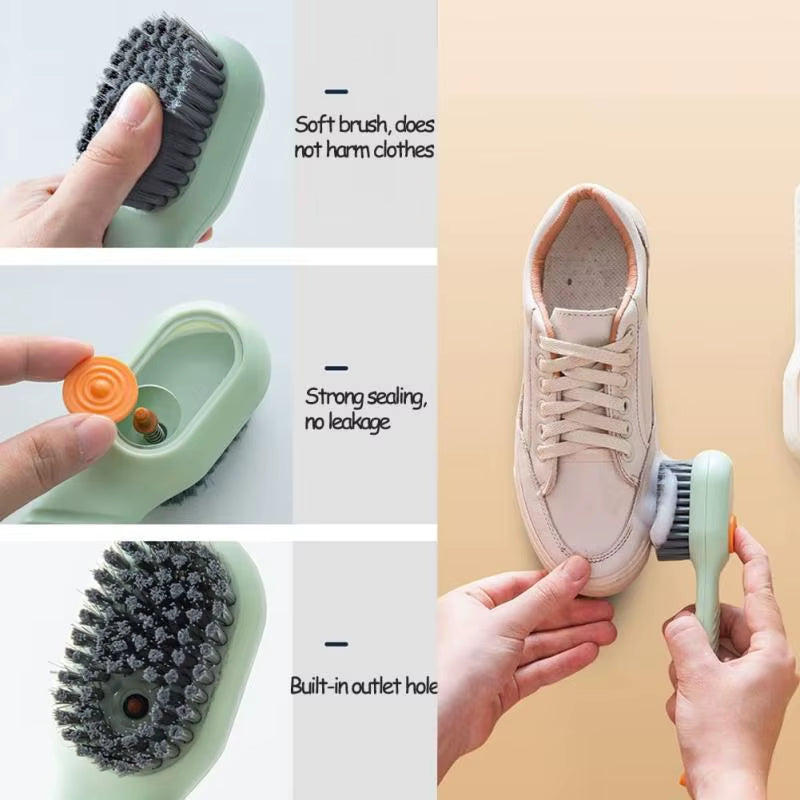 Soft bristle brush with soap container