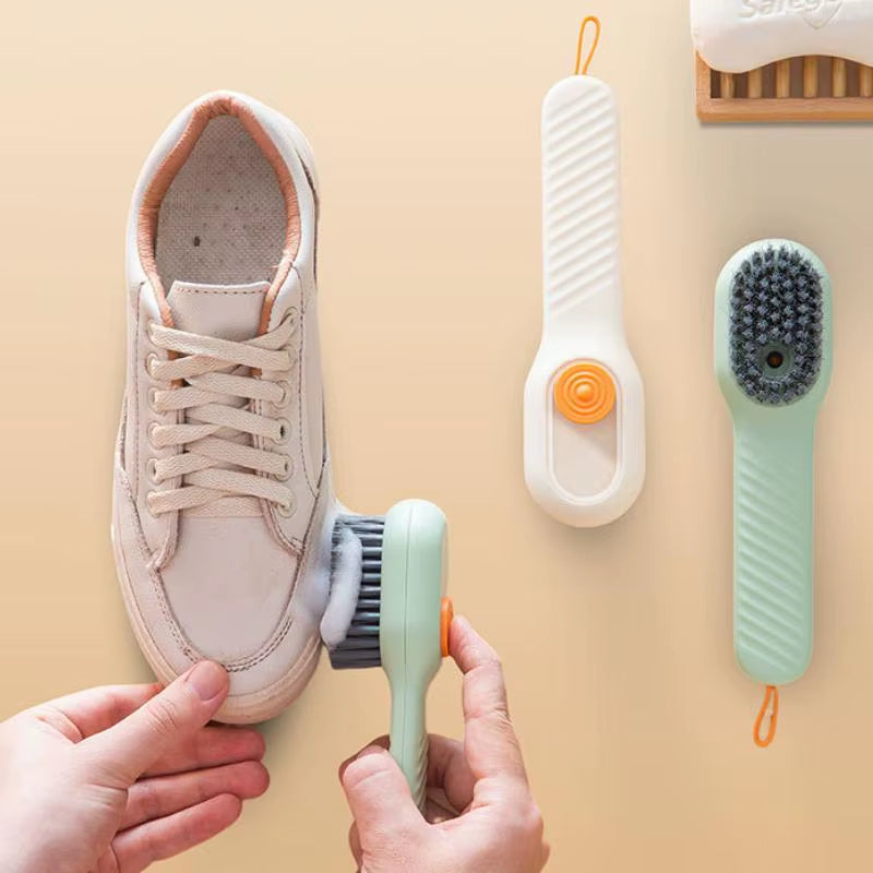 Soft bristle brush with soap container