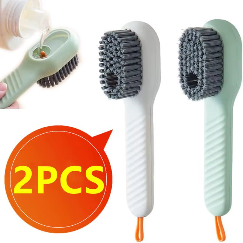 Soft bristle brush with soap container